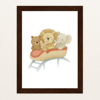 Tierfreunde - Motiv: "Achterbahn" Poster mit Holzrahmen von tinylearner