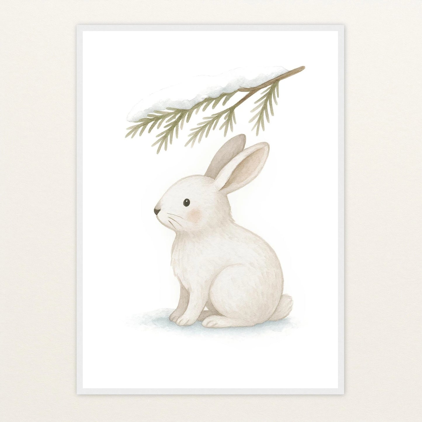Sina der Schneehase - Motiv: "Nadelzweig" Poster mit Holzrahmen von tinylearner