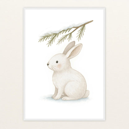 Sina der Schneehase - Motiv: "Nadelzweig" Poster mit Holzrahmen von tinylearner