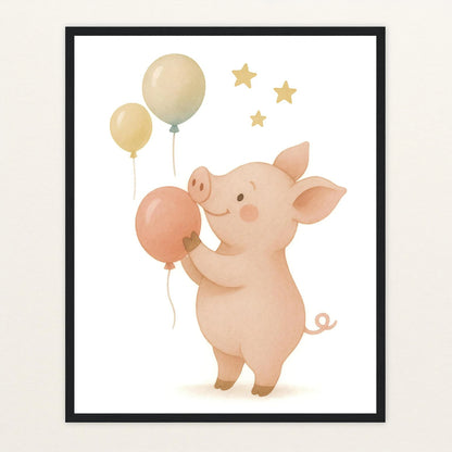 Susi das Schwein - Motiv: "Ballons" Poster mit Holzrahmen von tinylearner