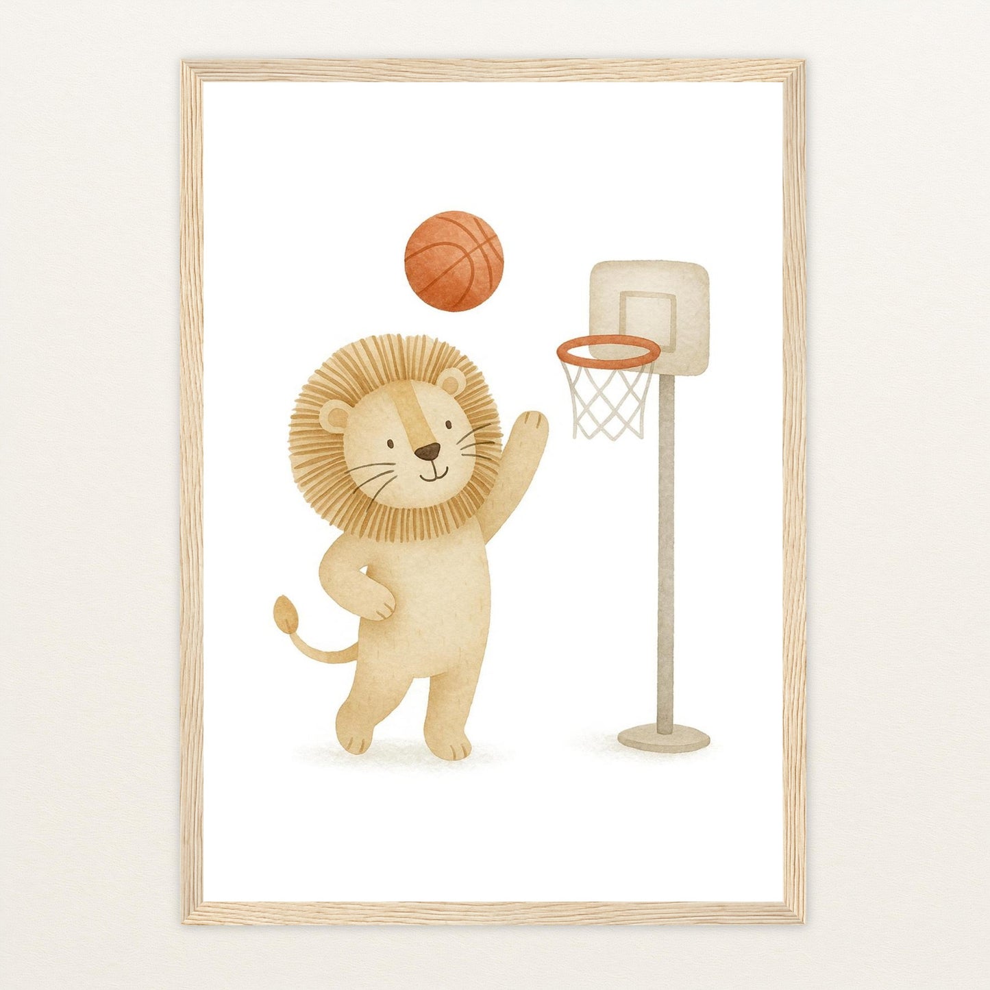 Leo der Löwe - Motiv: "Basketball" Poster mit Holzrahmen von tinylearner