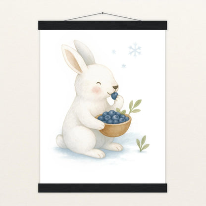 Sina der Schneehase - Motiv: "Blaubeeren" Poster mit Leisten von tinylearner