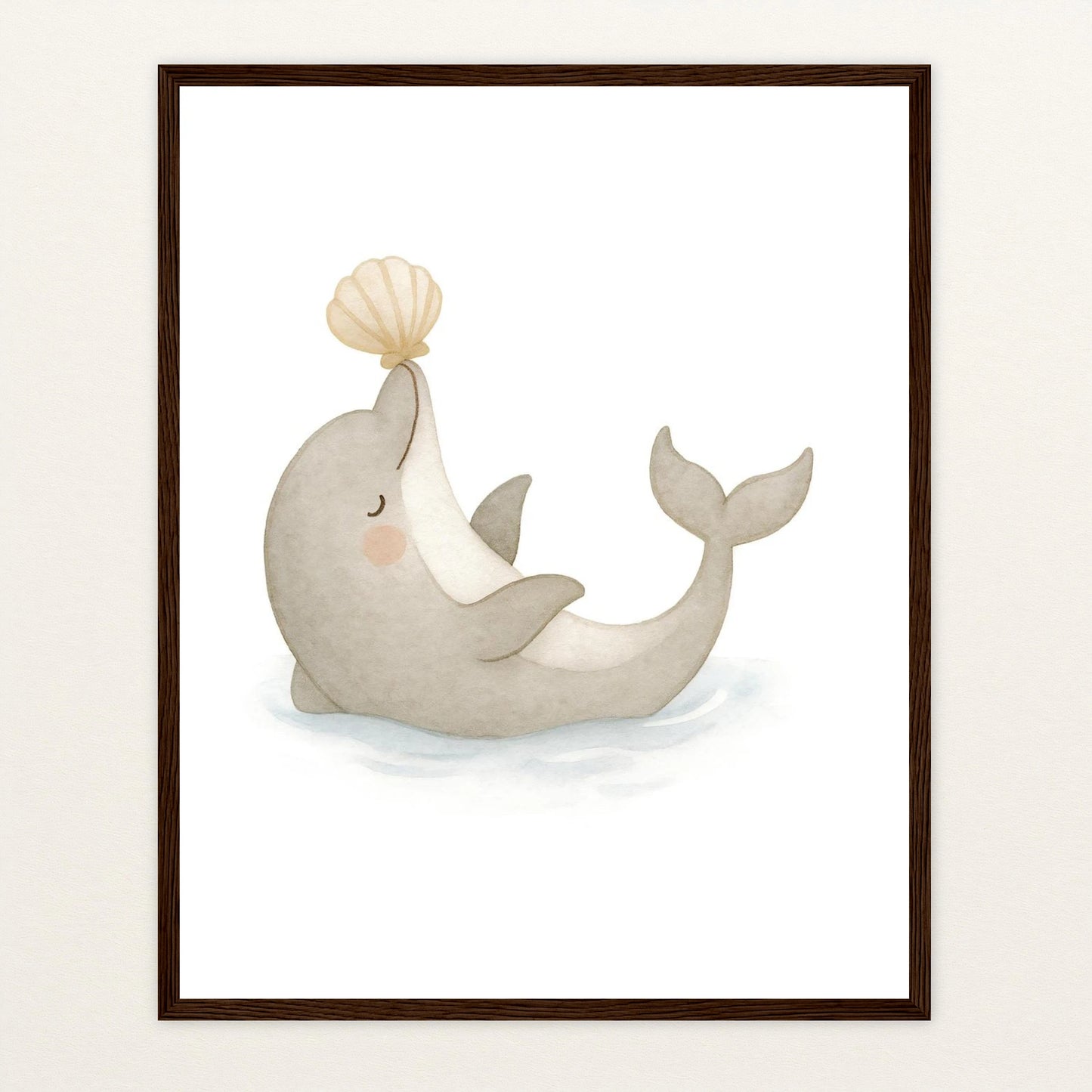 Dora der Delfin - Motiv: "Muschel" Poster mit Holzrahmen von tinylearner