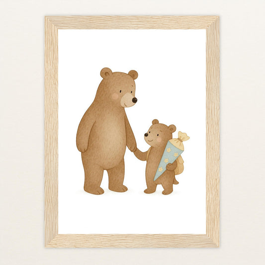 Balu der Bär - Motiv: "Schultüte" Poster mit Holzrahmen von tinylearner