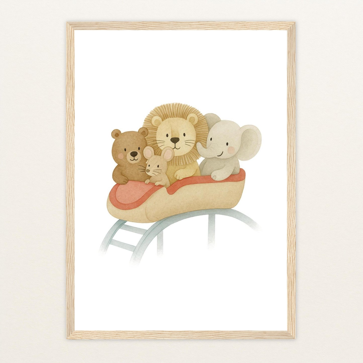 Tierfreunde - Motiv: "Achterbahn" Poster mit Holzrahmen von tinylearner