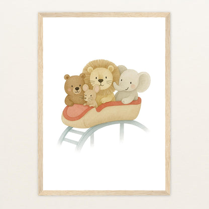 Tierfreunde - Motiv: "Achterbahn" Poster mit Holzrahmen von tinylearner