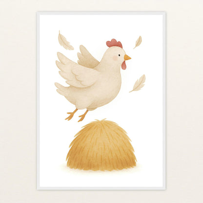 Hanni das Huhn - Motiv: "Heu" Poster mit Holzrahmen von tinylearner