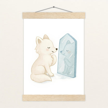 Pino der Polarfuchs - Motiv: "Spiegel" Poster mit Leisten von tinylearner