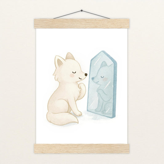 Pino der Polarfuchs - Motiv: "Spiegel" Poster mit Leisten von tinylearner