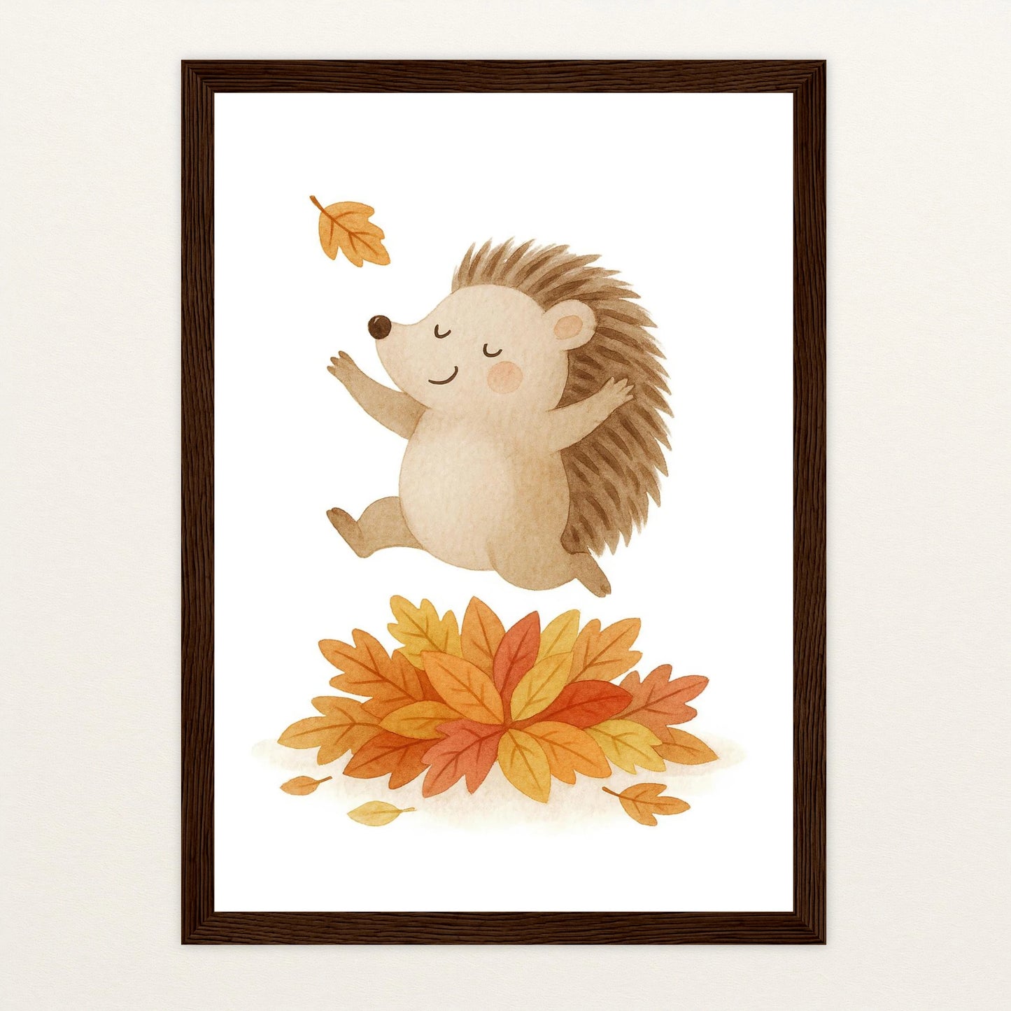 Iggi der Igel - Motiv: "Laub" Poster mit Holzrahmen von tinylearner