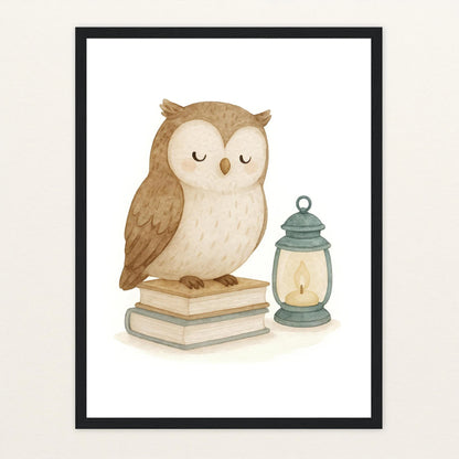 Emmi die Eule - Motiv: "Buch" Poster mit Holzrahmen von tinylearner