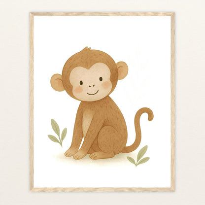 Aki der Affe Poster mit Holzrahmen von tinylearner