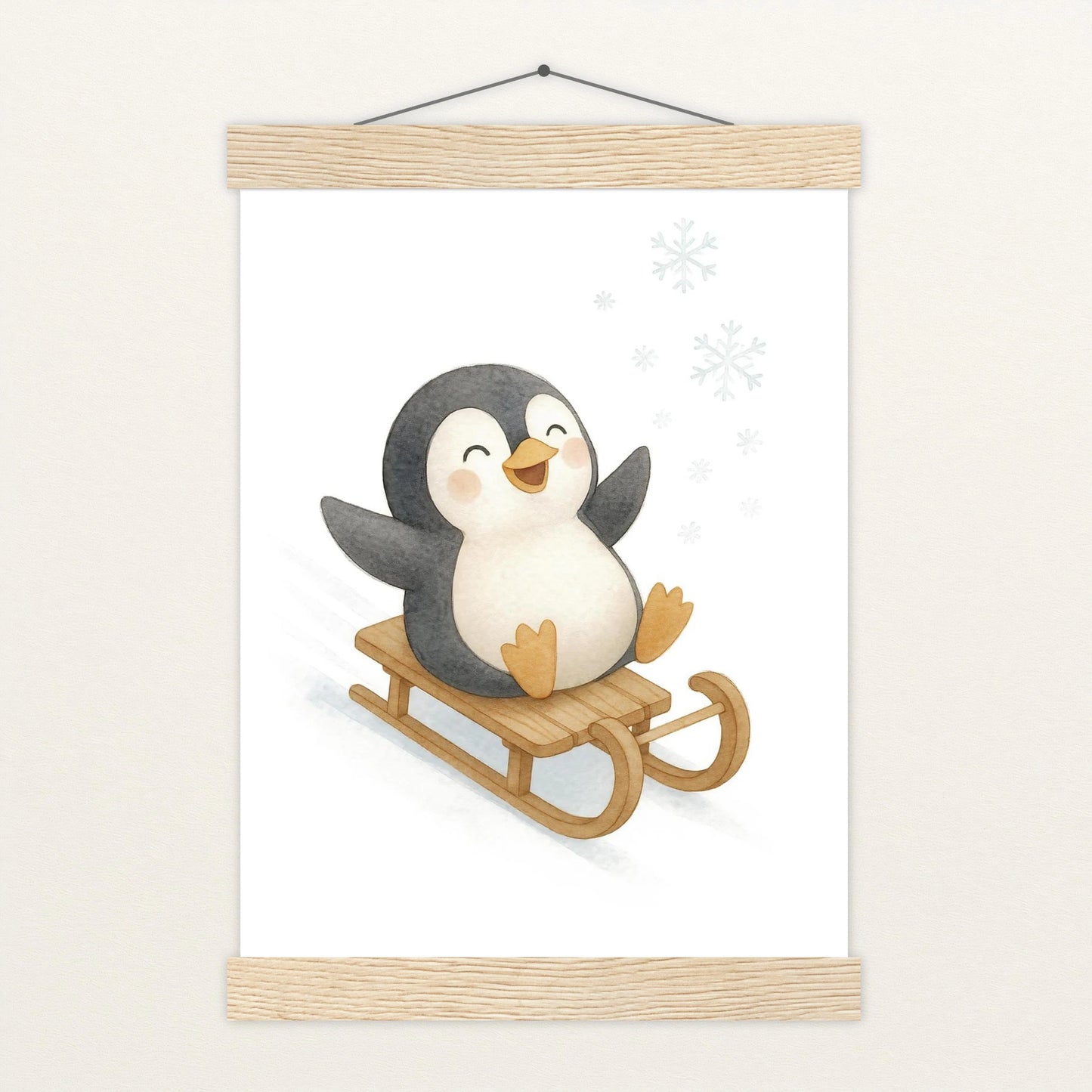 Pia der Pinguin - Motiv: "Schlitten" Poster mit Leisten von tinylearner