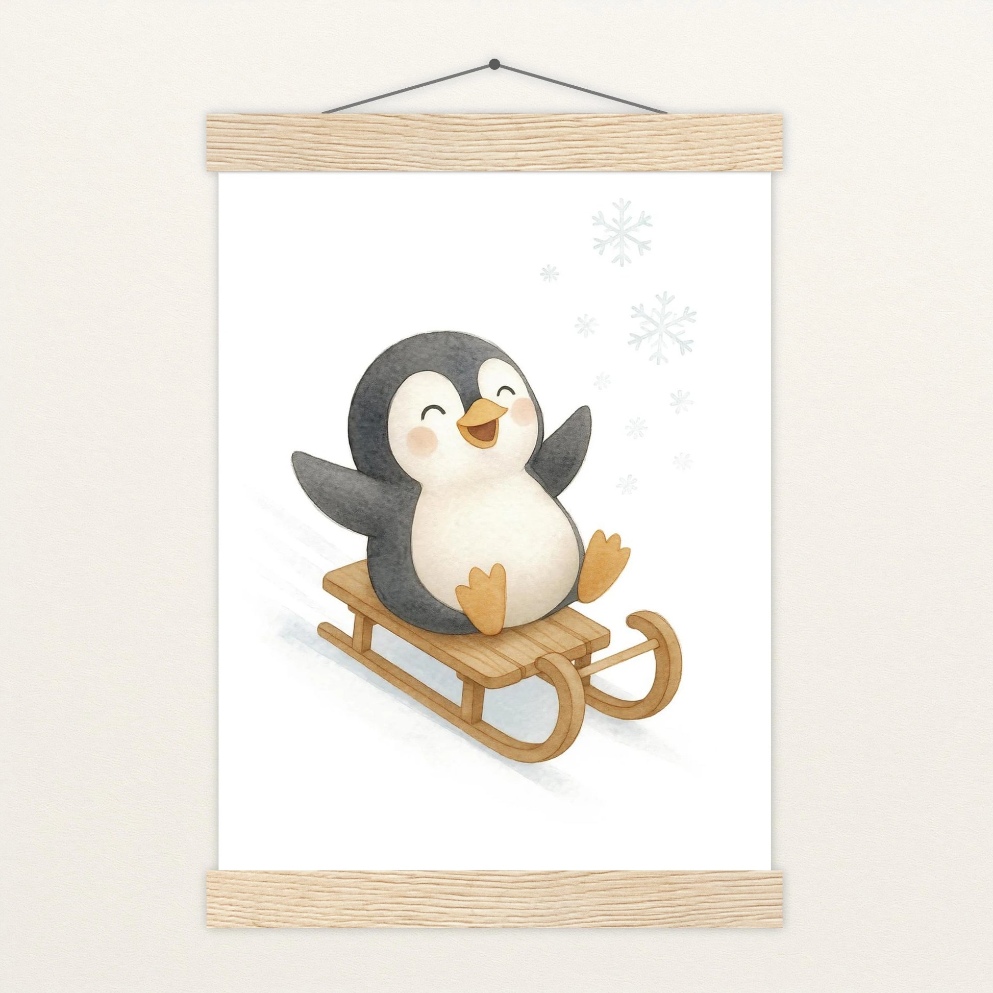 Pia der Pinguin - Motiv: "Schlitten" Poster mit Leisten von tinylearner