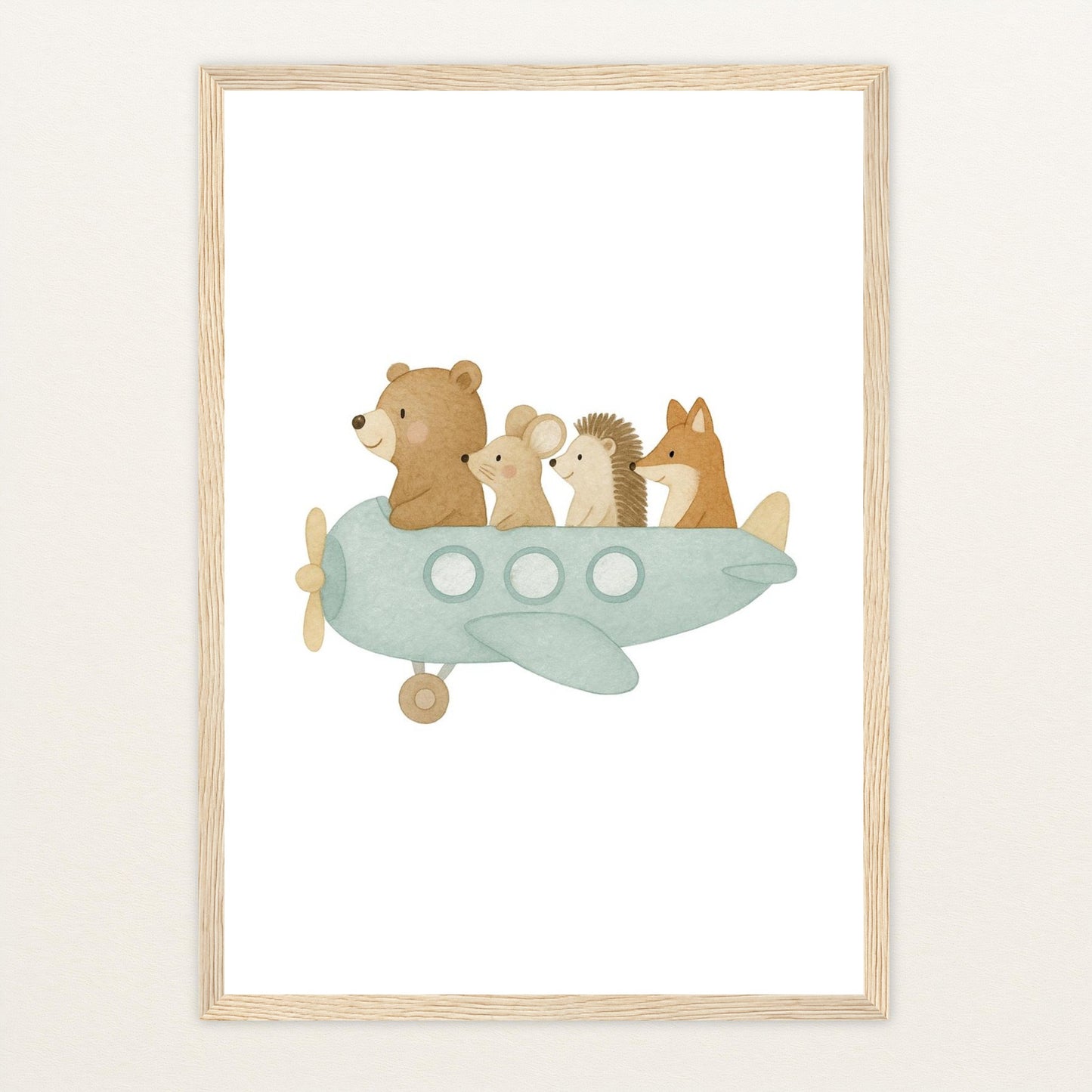 Tierfreunde - Motiv: "Flugzeug" Poster mit Holzrahmen von tinylearner