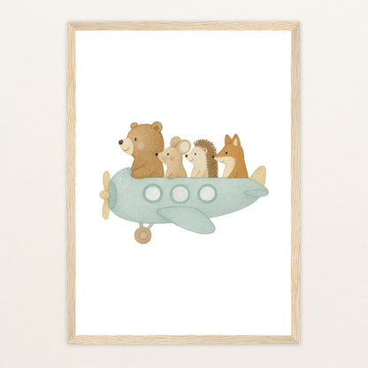Tierfreunde - Motiv: "Flugzeug" Poster mit Holzrahmen von tinylearner