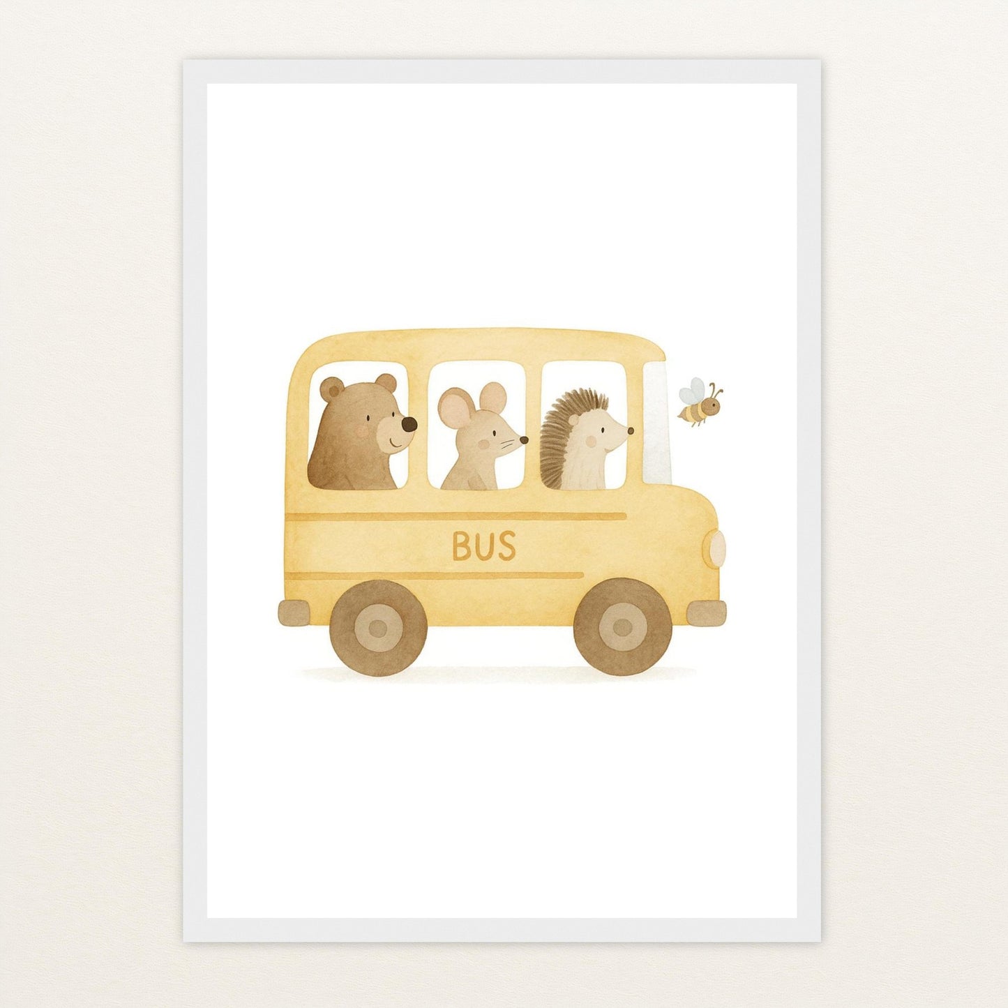 Tierfreunde - Motiv: "Schulbus" Poster mit Holzrahmen von tinylearner