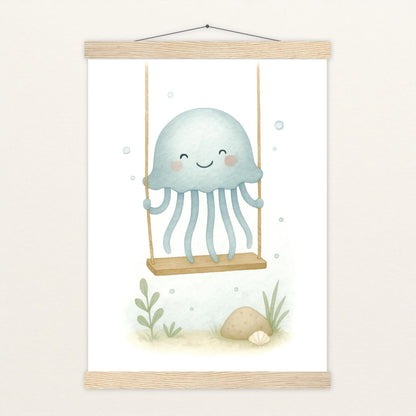 Quinn die Qualle - Motiv: "Schaukel" Poster mit Leisten von tinylearner