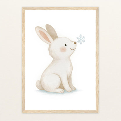 Sina der Schneehase Poster mit Holzrahmen von tinylearner