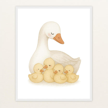 Gusi die Gans - Motiv: "Familie" Poster mit Holzrahmen von tinylearner
