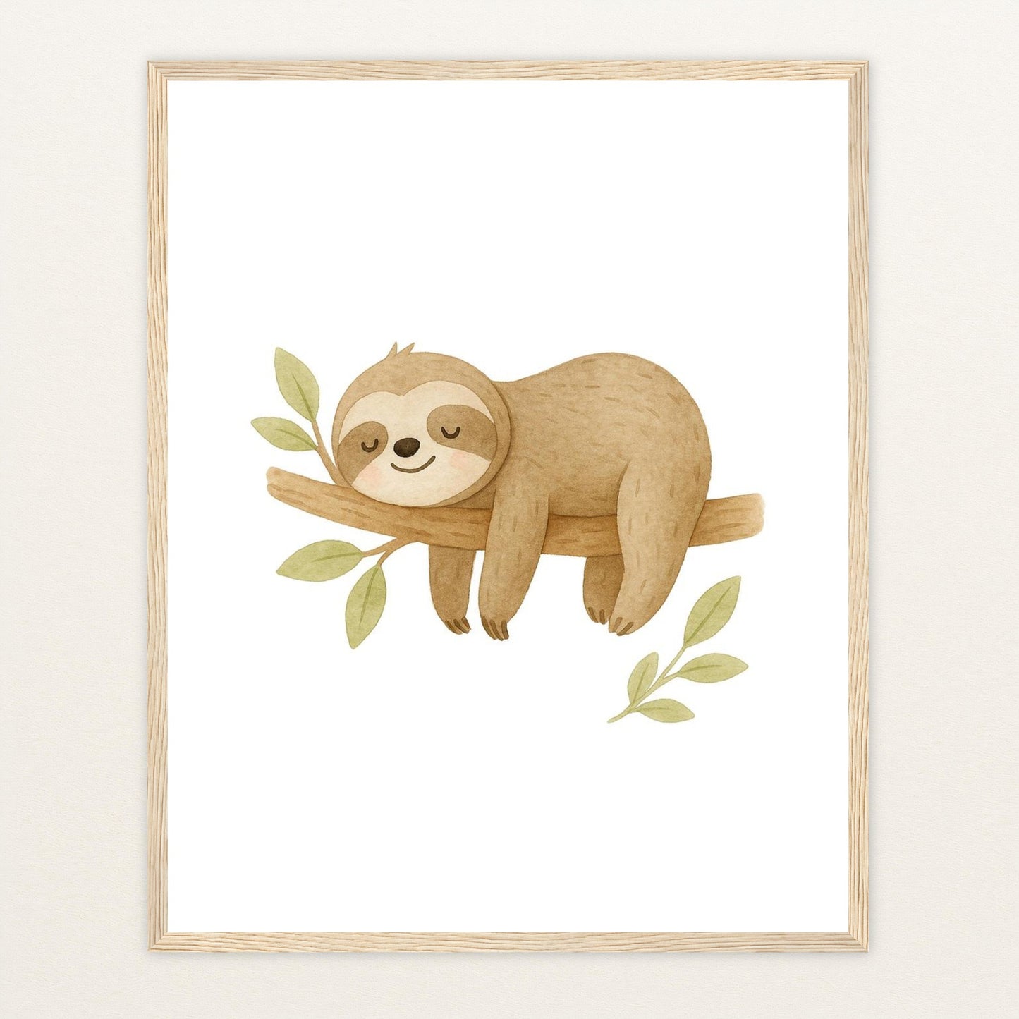 Fred das Faultier Poster mit Holzrahmen von tinylearner