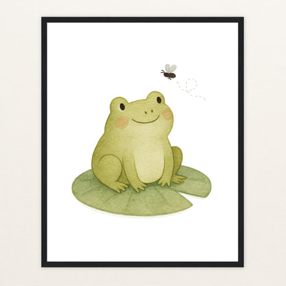 Flocke der Frosch - Motiv: "Fliege" Poster mit Holzrahmen von tinylearner