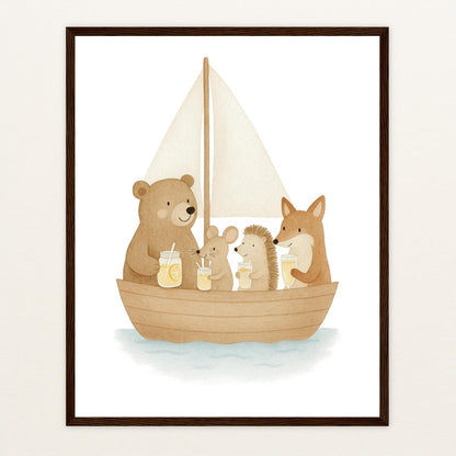 Tierfreunde - Motiv: "Segelschiff" Poster mit Holzrahmen von tinylearner