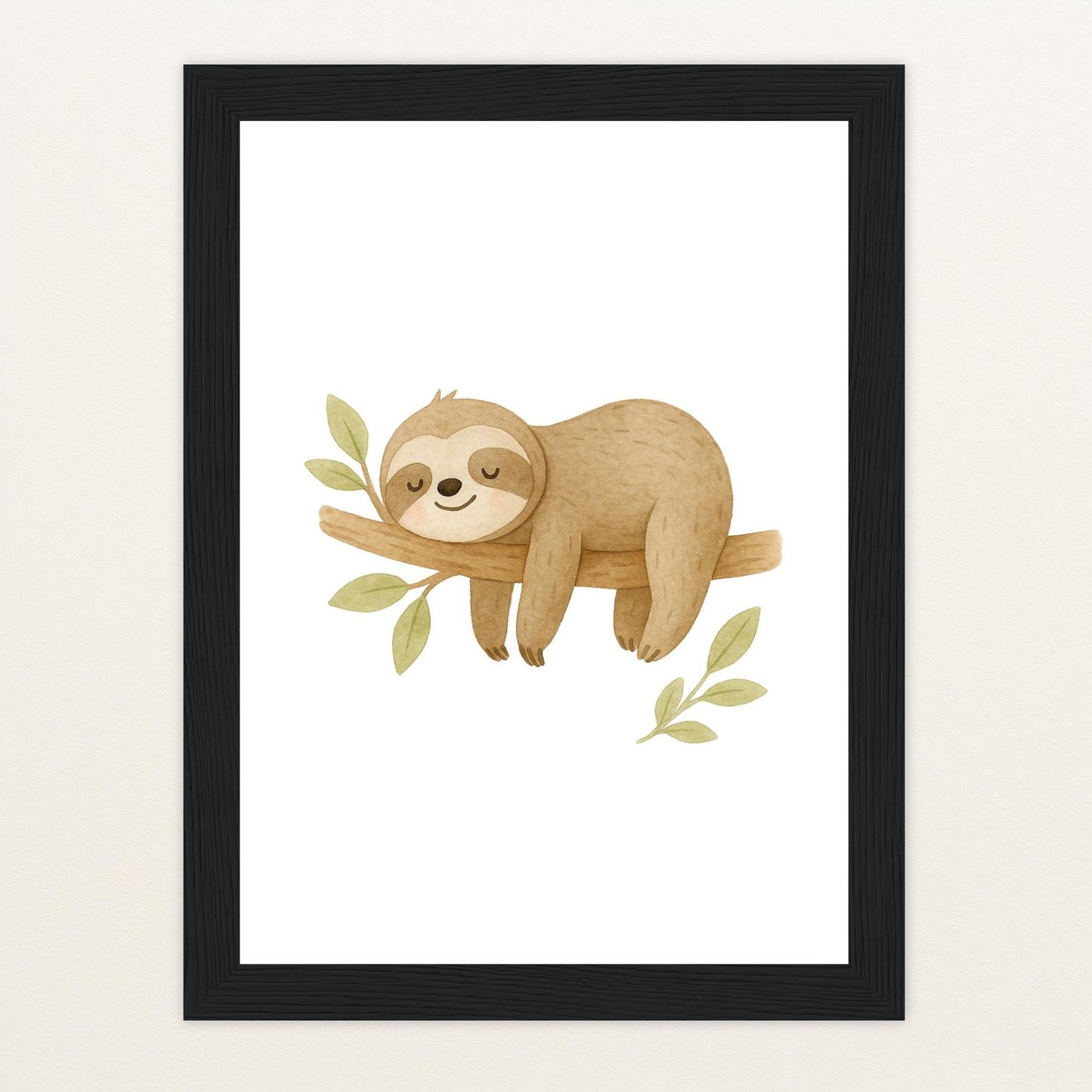 Fred das Faultier Poster mit Holzrahmen von tinylearner