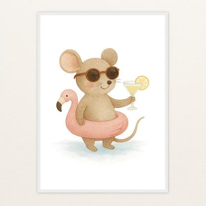 Mimi die Maus - Motiv: "Pooltag" Poster mit Holzrahmen von tinylearner