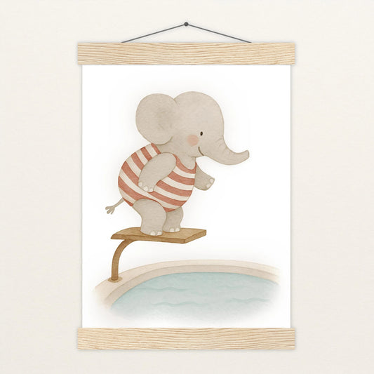 Emil der Elefant - Motiv: "Pool" Poster mit Leisten von tinylearner