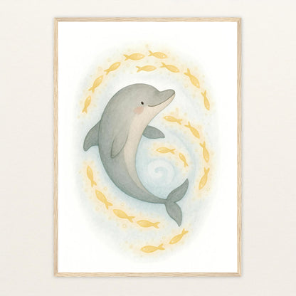 Dora der Delfin - Motiv: "Leuchtfische" Poster mit Holzrahmen von tinylearner