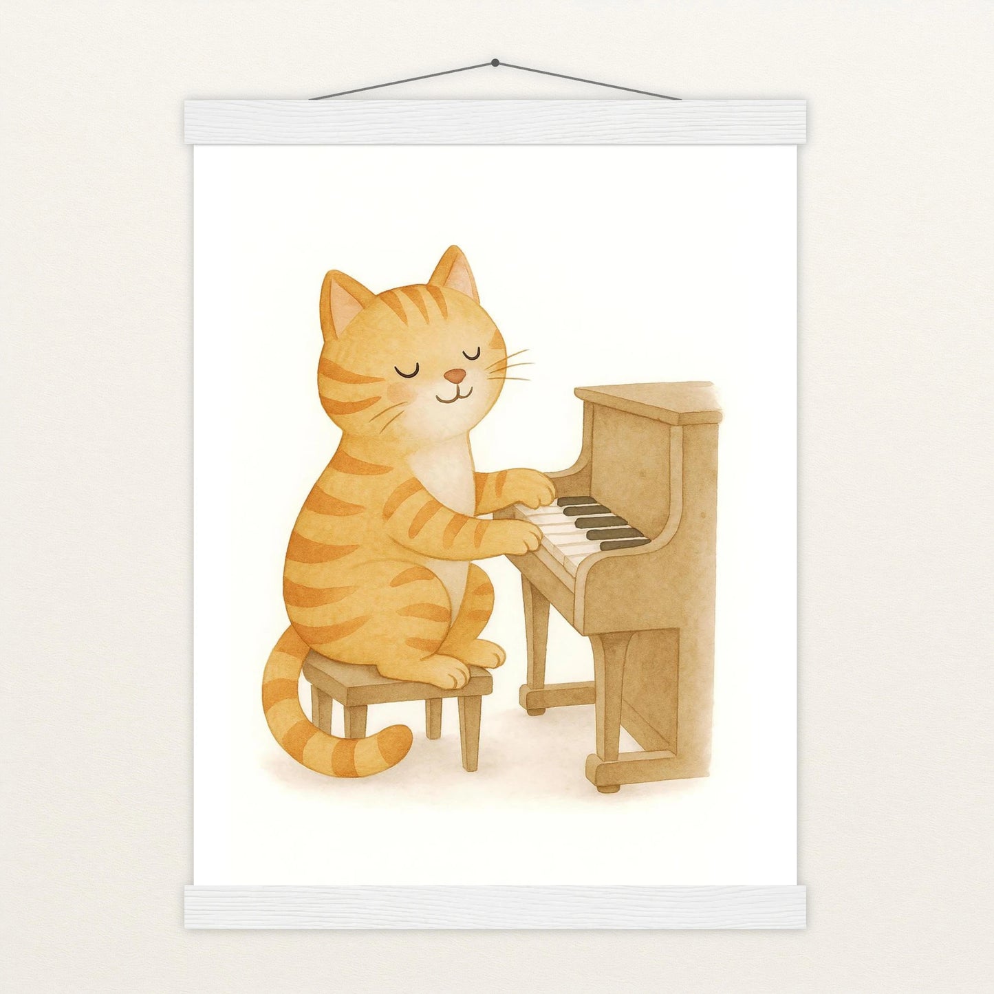 Kira die Katze - Motiv: "Klavier" Poster mit Leisten von tinylearner
