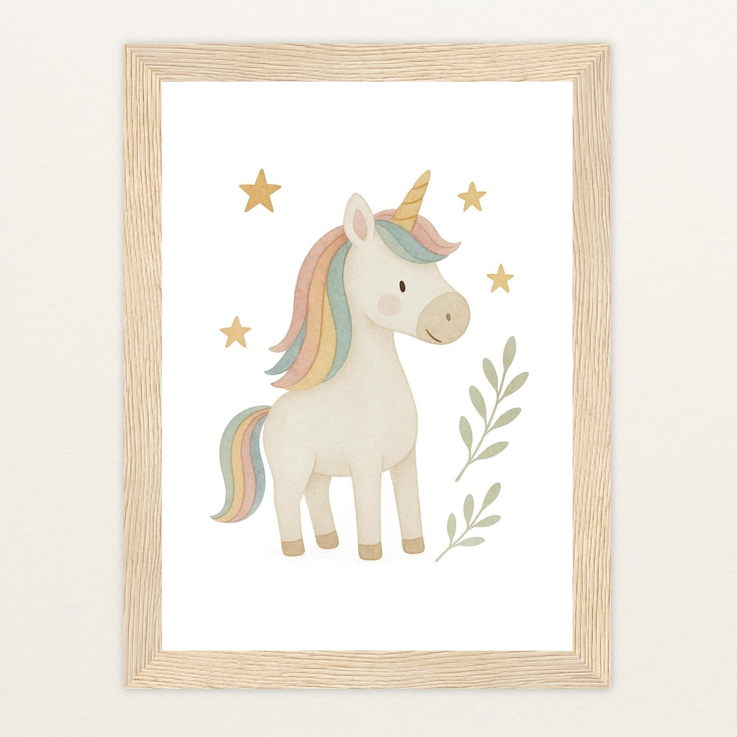 Luni das Einhorn Poster mit Holzrahmen von tinylearner