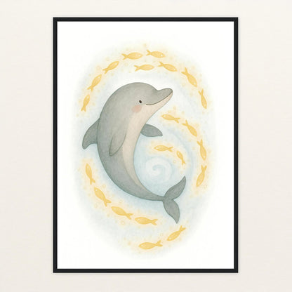Dora der Delfin - Motiv: "Leuchtfische" Poster mit Holzrahmen von tinylearner
