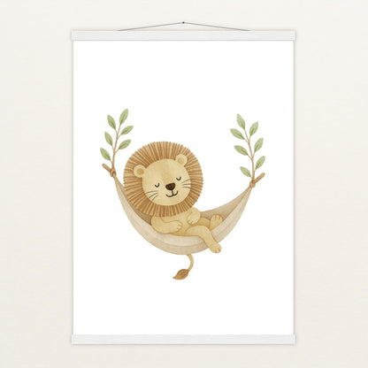 Leo der Löwe - Motiv: "Hängematte" Poster mit Leisten von tinylearner