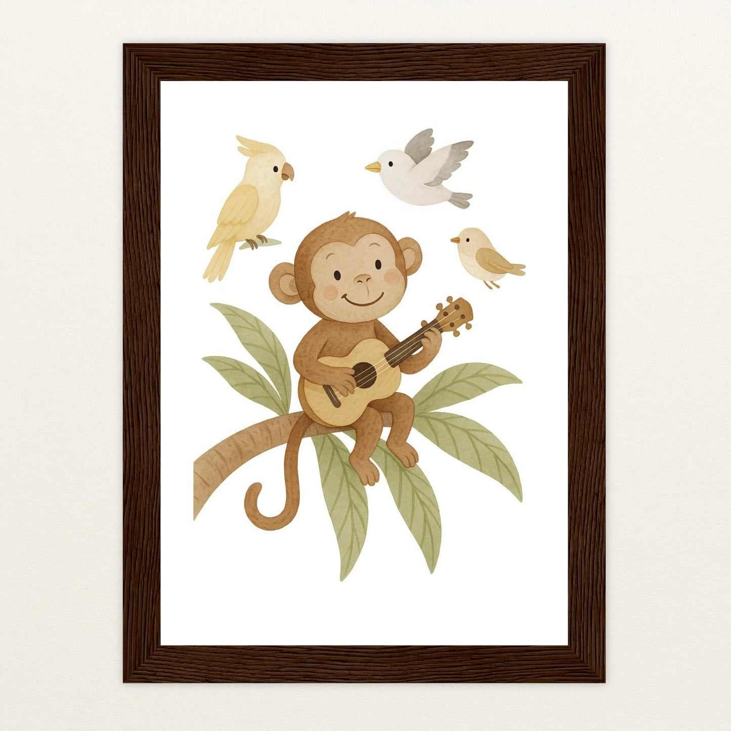 Aki der Affe - Motiv: "Ukulele" Poster mit Holzrahmen von tinylearner