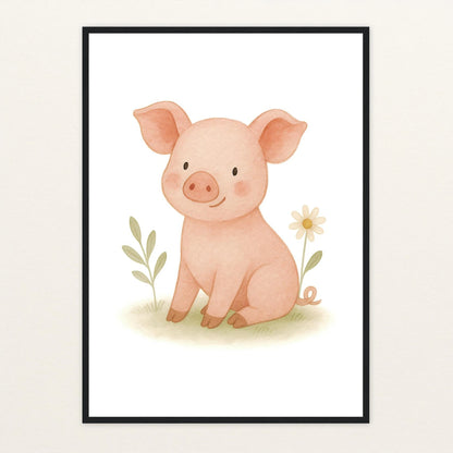 Susi das Schwein Poster mit Holzrahmen von tinylearner