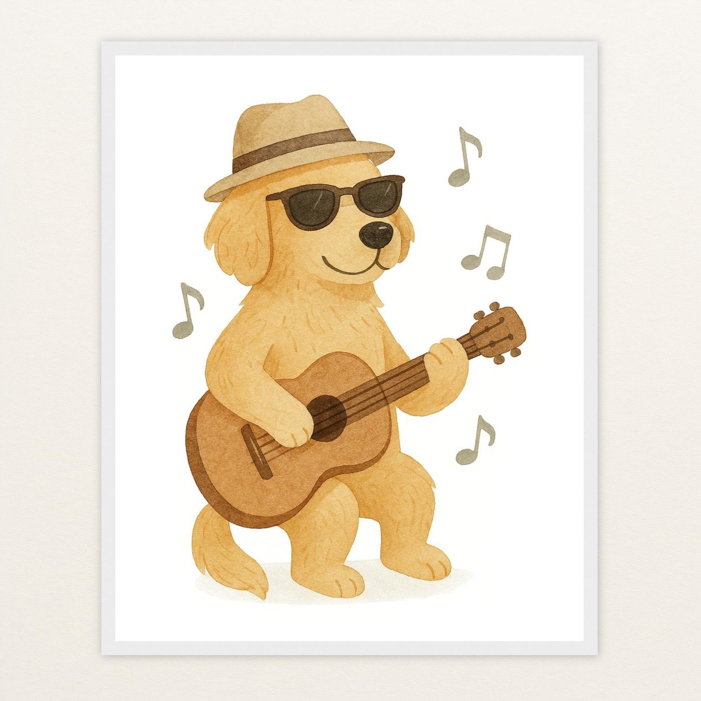 Hugo der Hund - Motiv: "Gitarre" Poster mit Holzrahmen von tinylearner