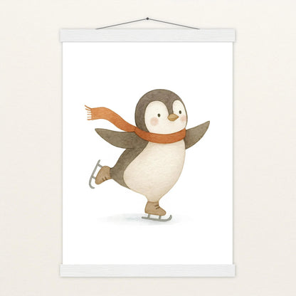 Pia der Pinguin - Motiv: "Eislaufen" Poster mit Leisten von tinylearner