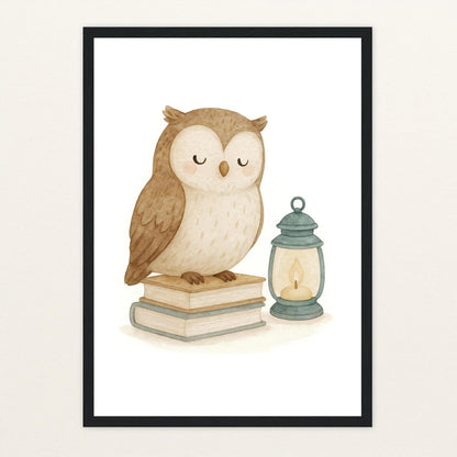 Emmi die Eule - Motiv: "Buch" Poster mit Holzrahmen von tinylearner