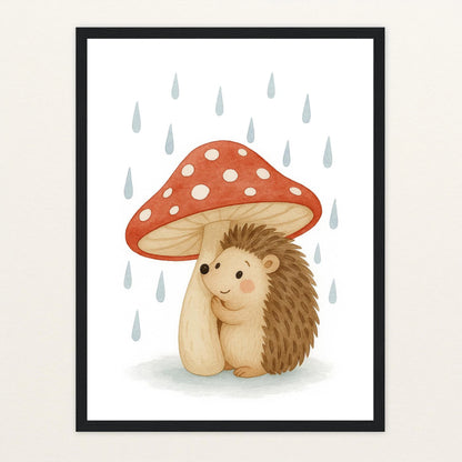 Iggi der Igel - Motiv: "Regen" Poster mit Holzrahmen von tinylearner