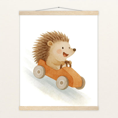 Iggi der Igel - Motiv: "Rennwagen" Poster mit Leisten von tinylearner