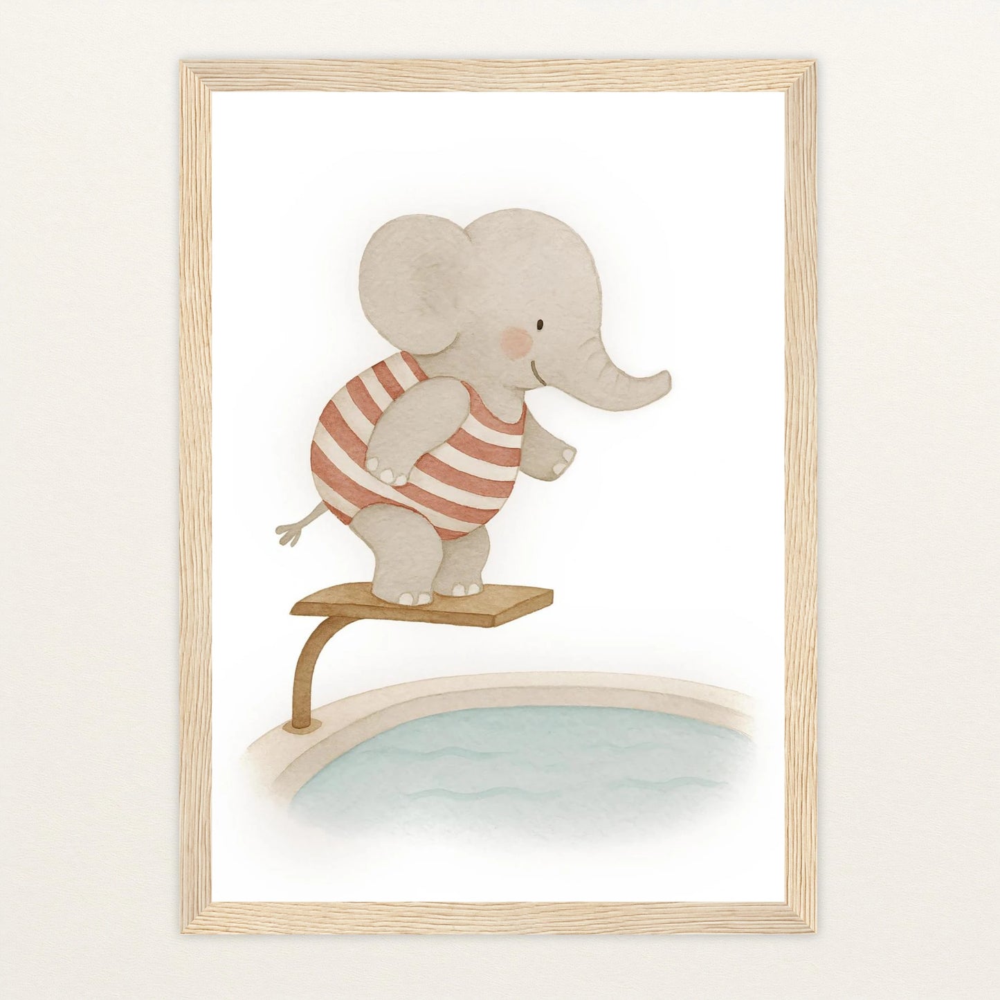 Emil der Elefant - Motiv: "Pool" Poster mit Holzrahmen von tinylearner
