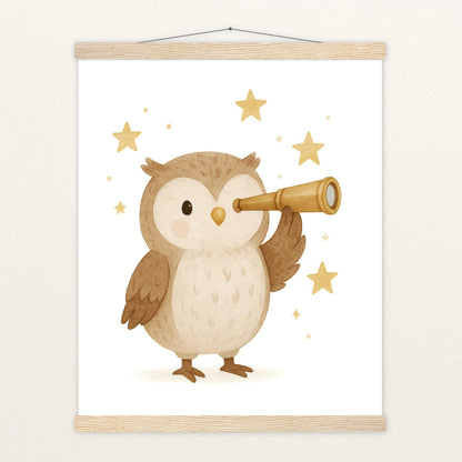 Emmi die Eule - Motiv: "Fernglas" Poster mit Leisten von tinylearner
