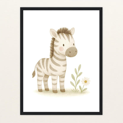 Zinni das Zebra Poster mit Holzrahmen von tinylearner