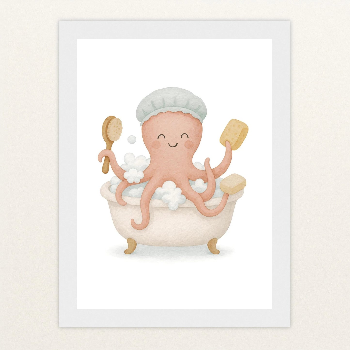 Tilli der Tintenfisch - Motiv: "Baden" Poster mit Holzrahmen von tinylearner