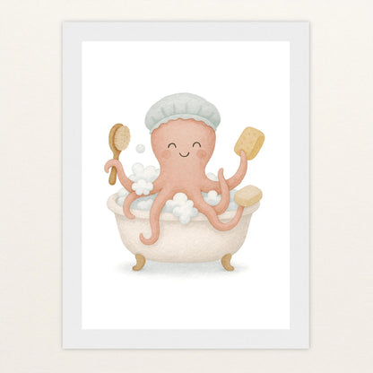 Tilli der Tintenfisch - Motiv: "Baden" Poster mit Holzrahmen von tinylearner