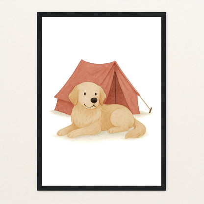 Hugo der Hund - Motiv: "Zelt" Poster mit Holzrahmen von tinylearner