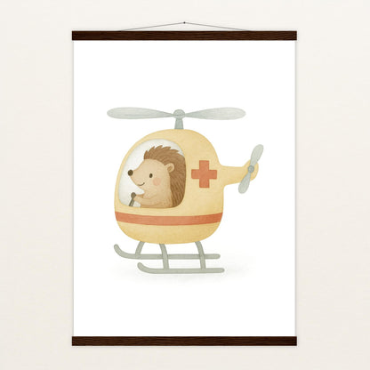Iggi der Igel - Motiv: "Rettungshubschrauber" Poster mit Leisten von tinylearner