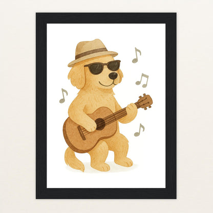 Hugo der Hund - Motiv: "Gitarre" Poster mit Holzrahmen von tinylearner